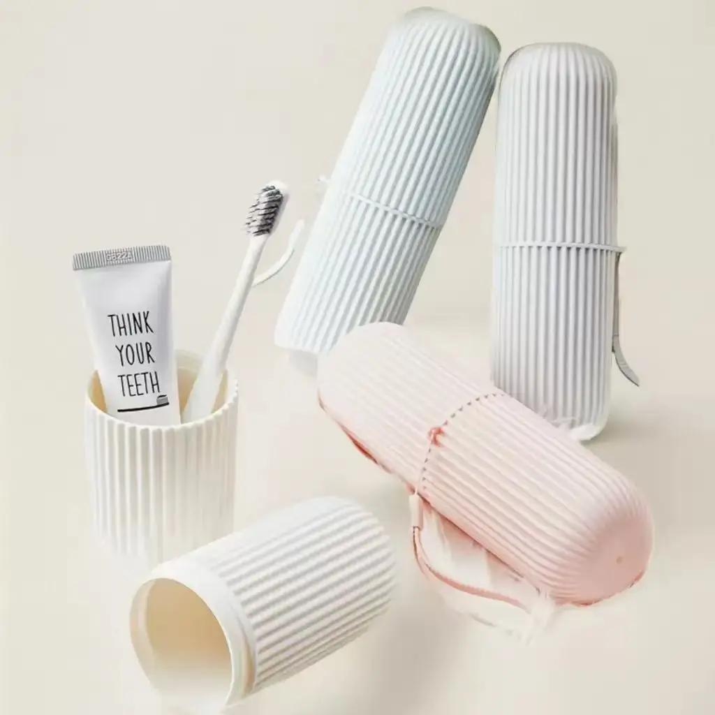 Striped Portable Travel Toothbrush Cup Set, Nordic Simple Mouthwash Cup Toothbrush Holder for Outdoor Washing Care