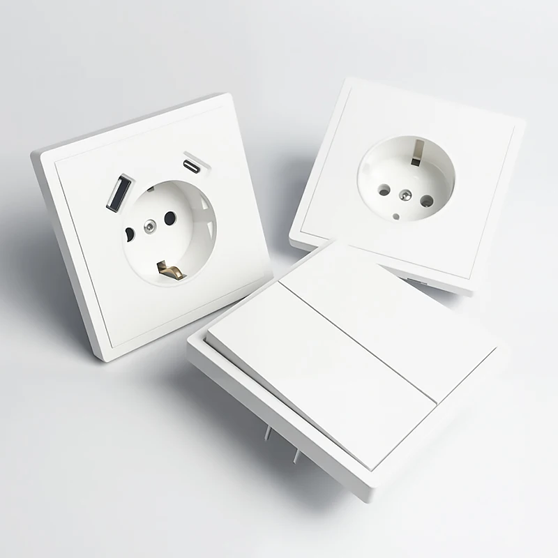 مقبس حائط MORDIO 16A Schuko مع USB وType-C، مخرج مثبت على السطح 250 فولت، مؤرض، أبيض، متوافق مع الإطارات المعيارية #6