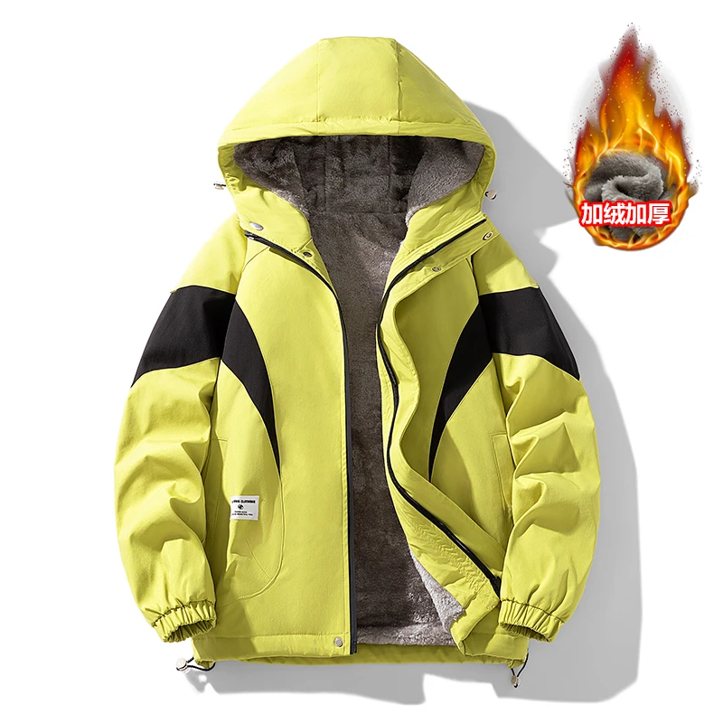 M-8xL Autumn Winter plus fleece plus plus-size jacket for men hooded plus cotton thickened warm outdoor hardshell jacket for men