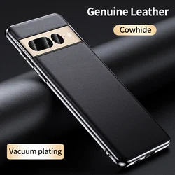 Phone Case for Google Pixel 8 9 Pro XL 7 6 Pro 7A 6A Luxury Genuine Cowhide Leather Plating Shockproof Full Protection Cover