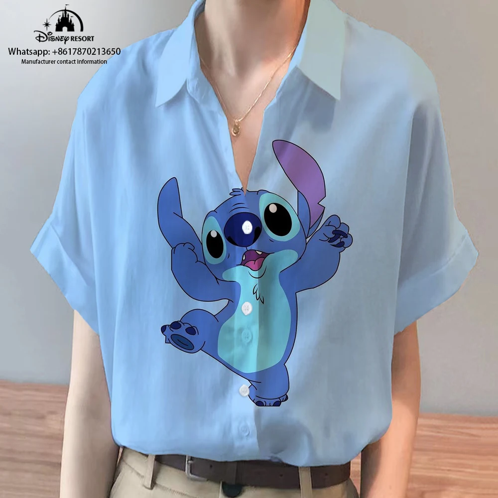 Summer Ladies New Disney Brand Winnie the Pooh and Stitch Anime Harajuku Short Sleeve Shirt Fashion Casual Women\'s Kawaii Tops