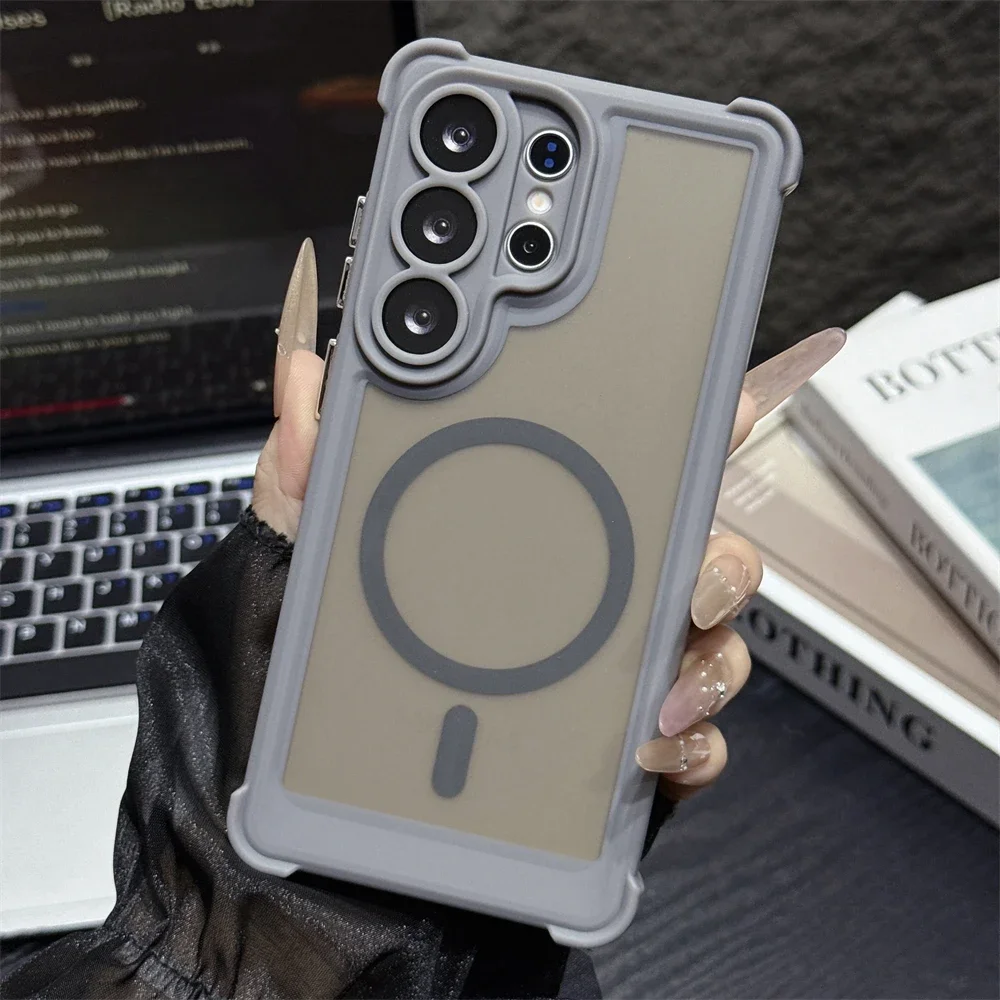 Matte Translucent Armor Magnetic Phone Case For Samsung Galaxy S26 Ultra S25 Plus S24 Phone For Magsafe Wireless Charging Cover