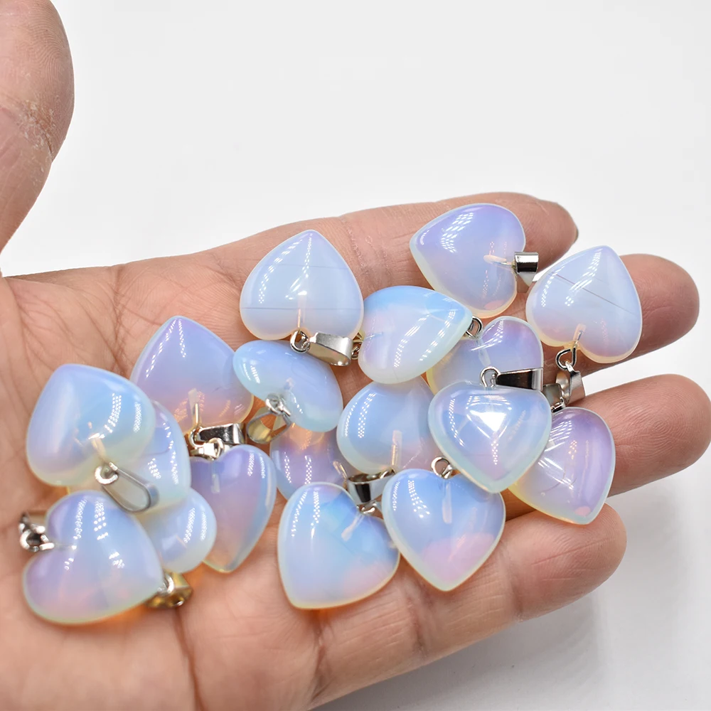 Wholesale 20mm 24 50pcs/lot Fashion Heart Pendant Charms Opal stone For DIY Jewelry Making Women Gift free shipping