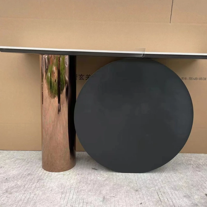 

Nordic light luxury stainless steel entrance platform, extremely narrow entrance marble end view table, simple hotel table