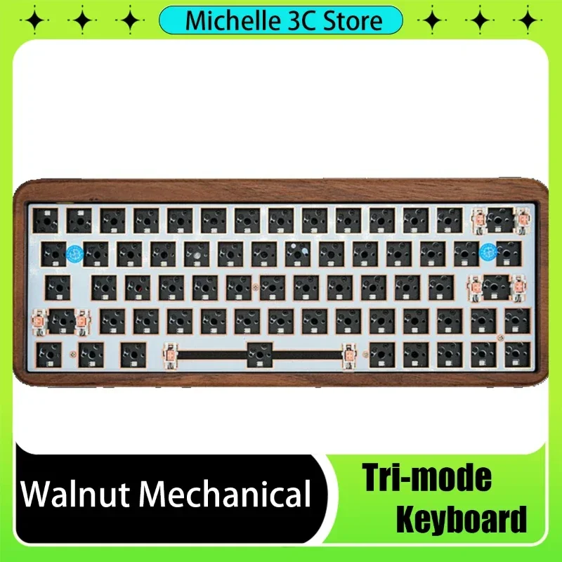 kit de teclado mecanico de madeira walnut tri modo sem fio bluetooth hot swap junta rgb personalizacao macrokey gamer 68 chaves 64 chaves 61 chaves 01