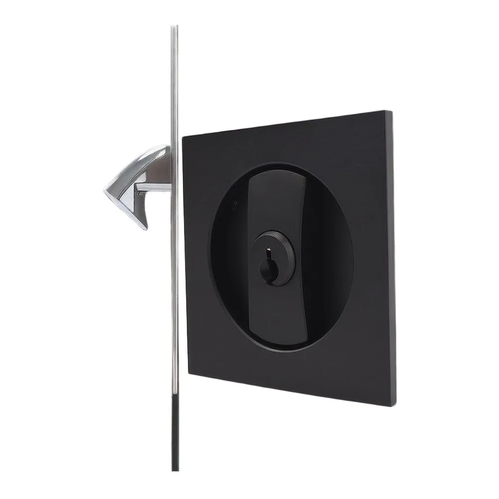 Concealed Sliding Door Lock Set In Black, Keyed Privacy Latch For Wood Pocket Doors, Flush Mount Bathroom & Closet Security