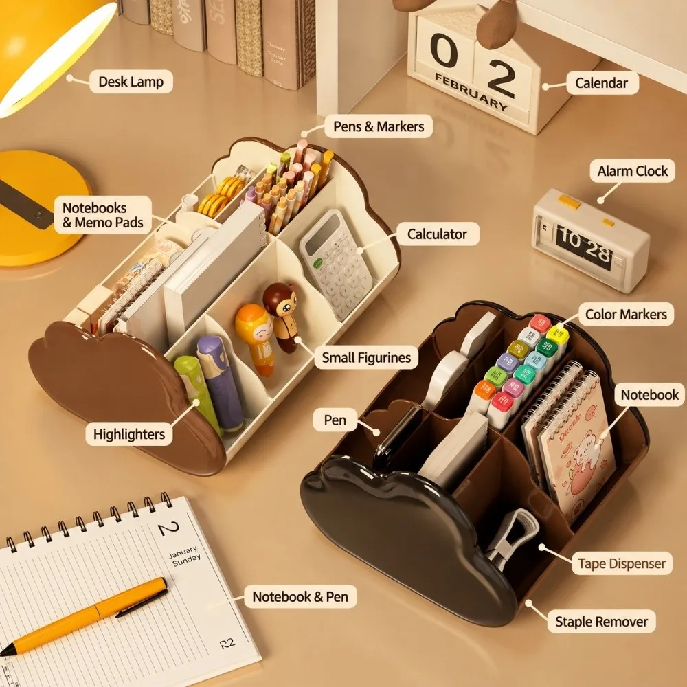 Versatile Plastic Desktop Storage Box Cloud Shape Multi-Compartment Pen Holder Sundries Storage Rack School Office Home