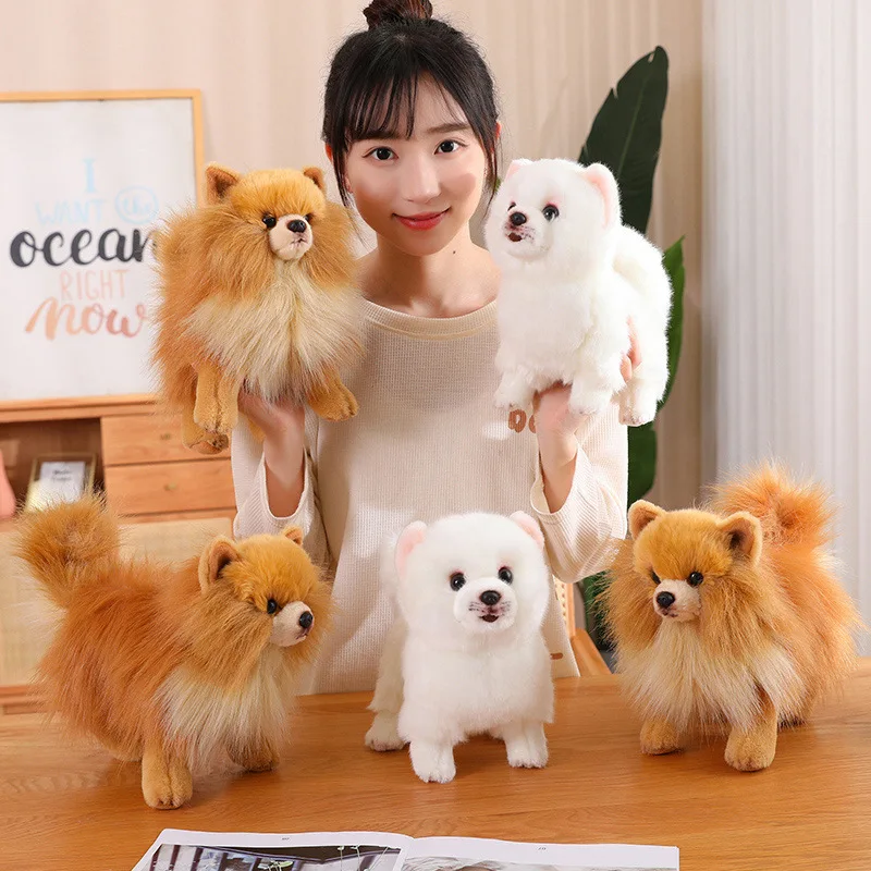 Simulation Cute Real Life Pomeranian Dog Plush Toy Kawaii Stuffed Animal Soft Puppy Pet Doll for Kids Girl Xmas Gifts Home Decor