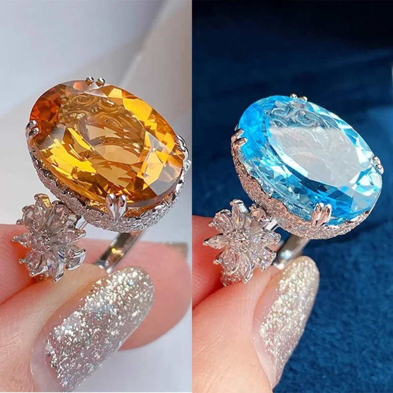 Anillo de Diamantes Color Champán, Plata de Ley 925, 12 Quilates, Talparanthere, Color Santa María, Joyería de Lujo para Mujer