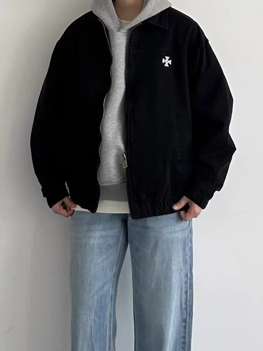 

Мужская куртка свободного кроя с цветным контурным воротником в американском стиле, весенне-осенняя винтажная модная верхняя одежда Detroit