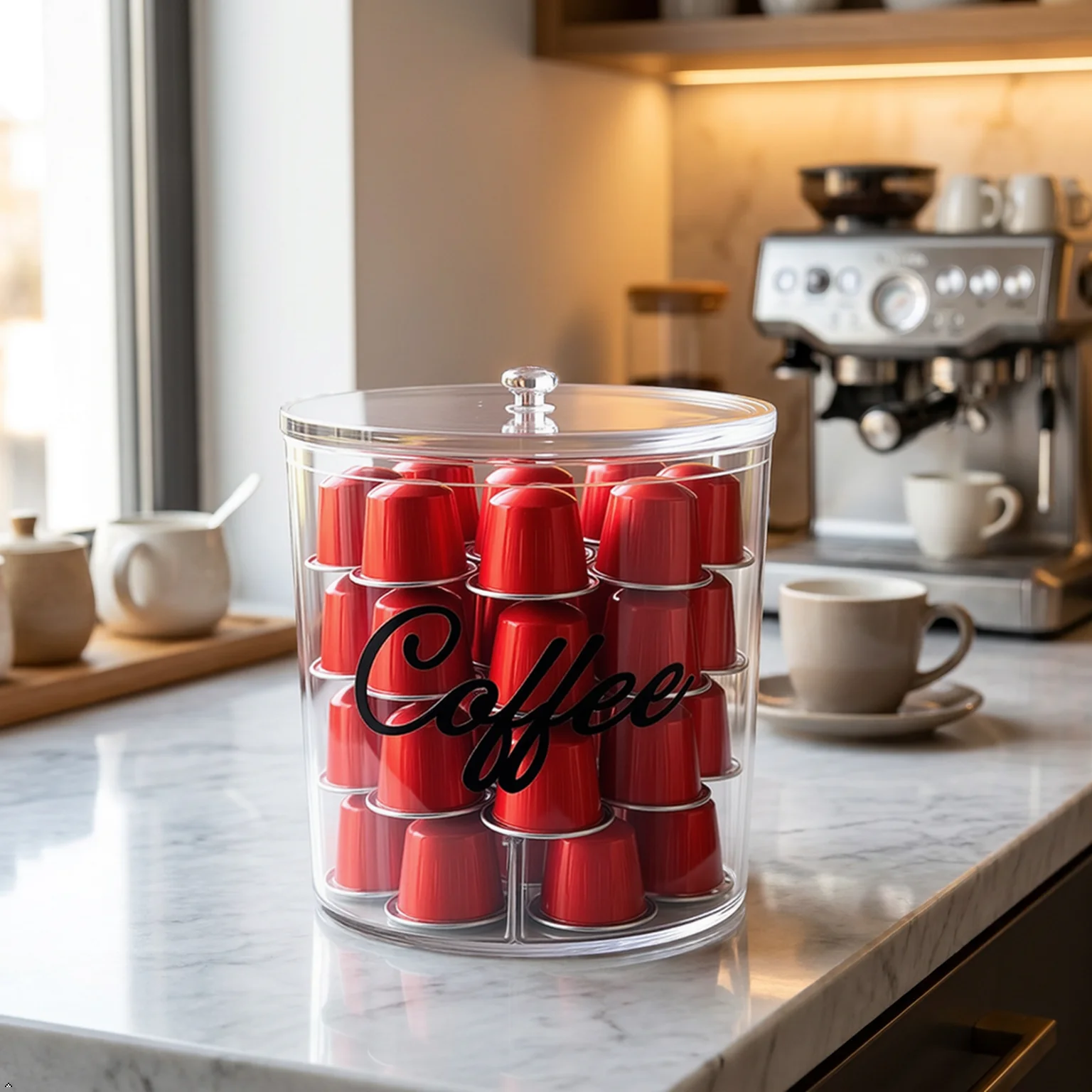Coffee Pod Holder with Transparent Crystal Lid & Dust Cover, Compatible with Nespresso & Keurig K Cup Pods, Coffee Bar Decor view 5