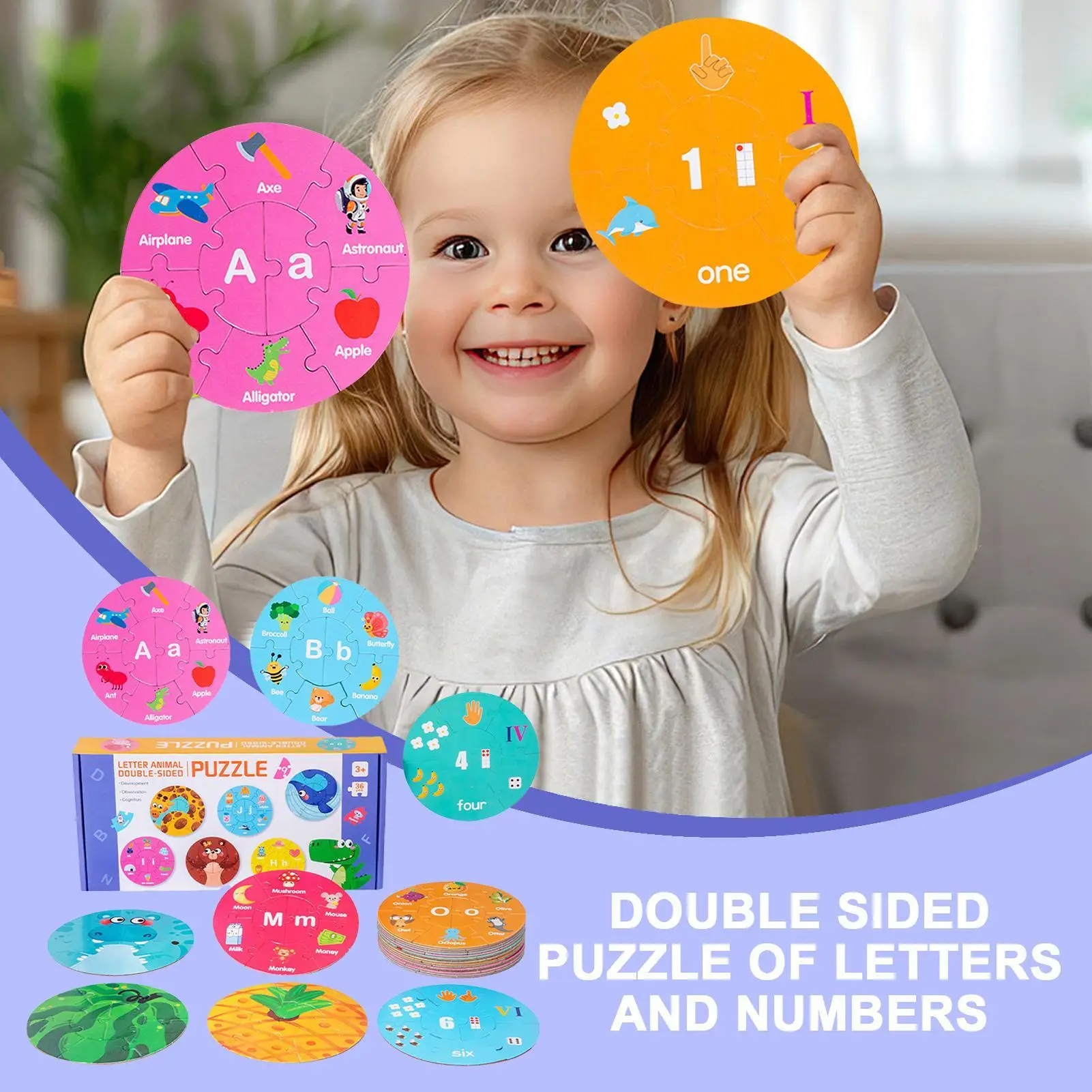 Preschool Puzzles Toddler Alphabet Number Jigsaw Puzzles Educational Toys Double-Sided Counting Spelling Matching Game For Kids