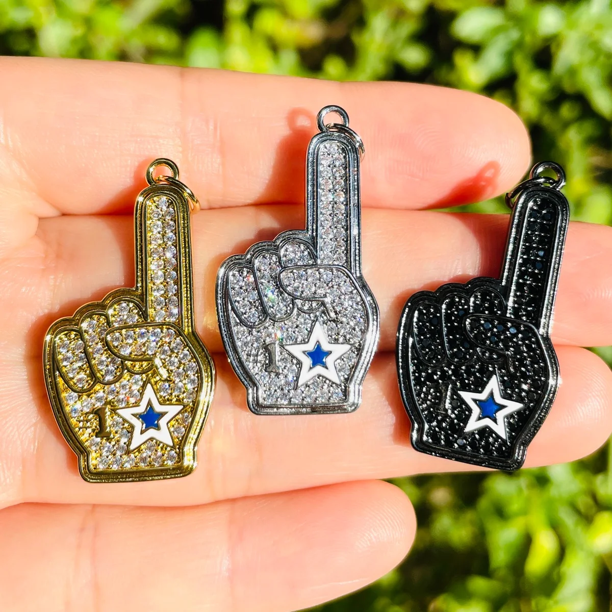 

5pcs Micro Pave #1 Fan American Football Charms Gold-Plate Pendant for Women Bracelet Necklace Making Jewelry Findings Wholesale