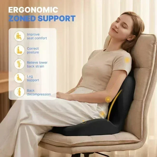 Ergonomisches, geschwungenes Sitzkissen aus Memory-Schaumstoff zur Entlastung von Ischiasdruck, zur Haltungskorrektur, geeignet für Büro, Zuhause, Auto und Rollstuhl. – Detail 2