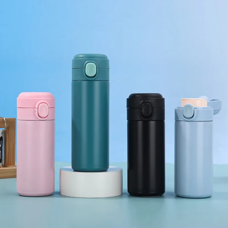 Macaron Color One-Hand Flip Lid Thermos Cup, 320ml 420ml Portable Stainless Steel Travel Mug