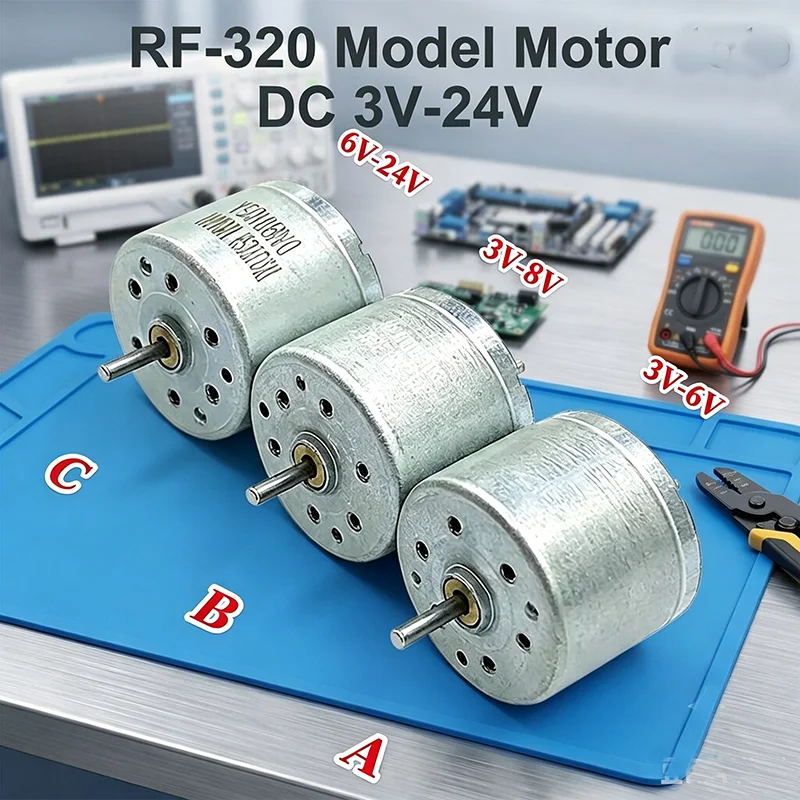 RF-320 High Speed Small Motor DC 3V-24V Brushed Electric Motor Optional 3V-6V/3V-8V/6V-24V DVD Player Toy Car DIY Model Mini Fan