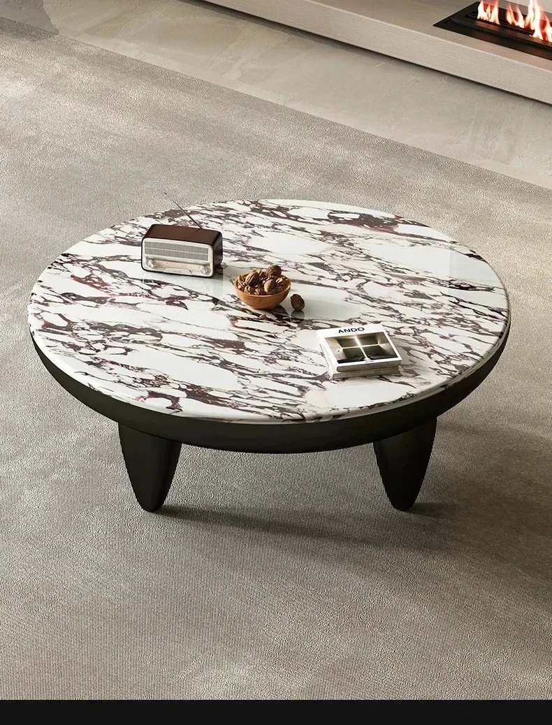 

American-Style Natural Luxury Marble Tea Table High-End Retro French Living Room Home round Coffee Table