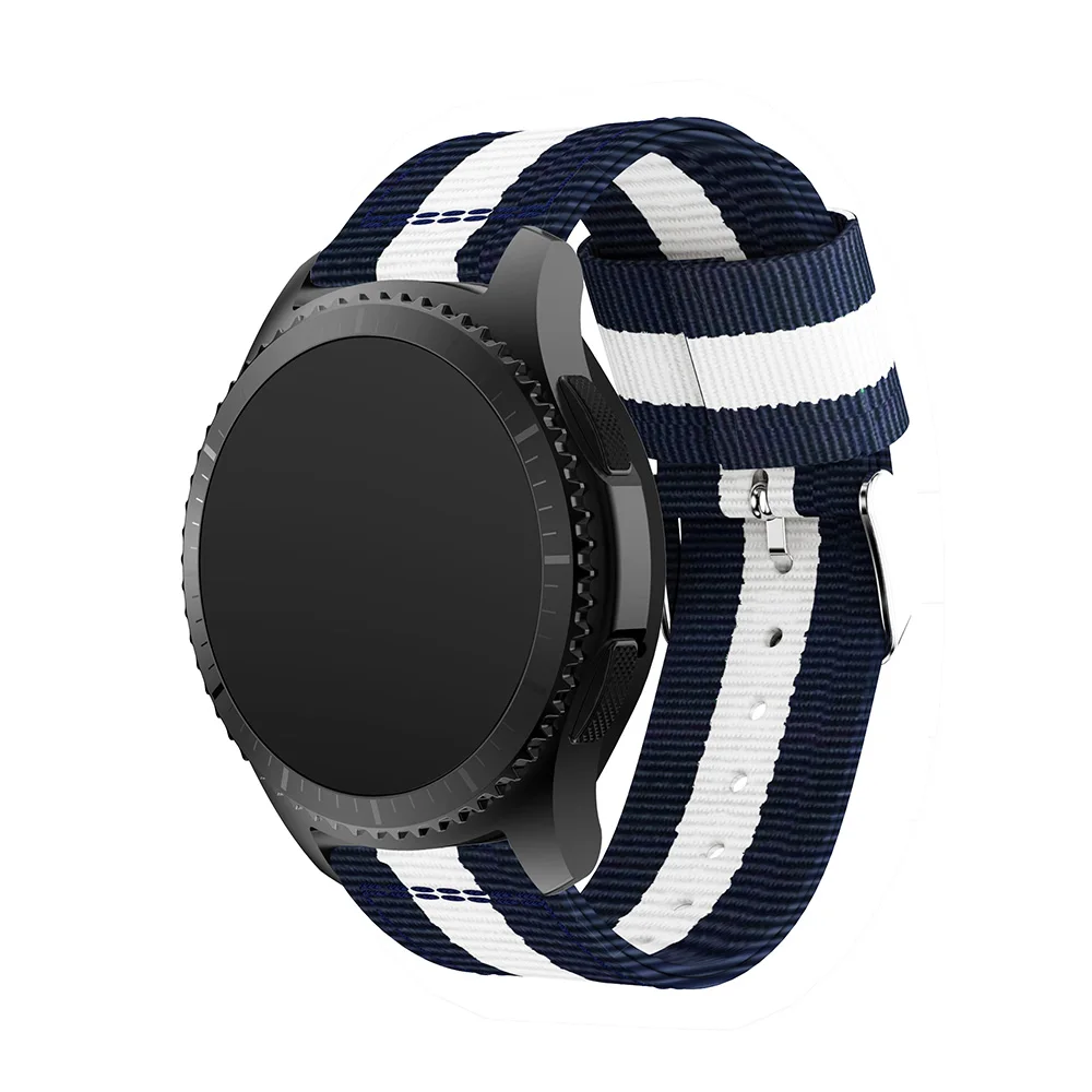

22mm Woven Nylon Adjustable Replacement Watch Band for Samsung Gear S3 Frontier / Classic - Dark Blue / White
