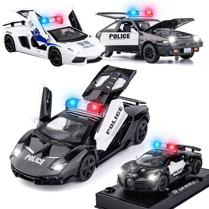 1: 32 series Toyota Ae86 Bugatti BMW M4 M8 G63 Rolls Royce Police Alloy Car Model Series Soundlight Echo Toy Car Children's Gift