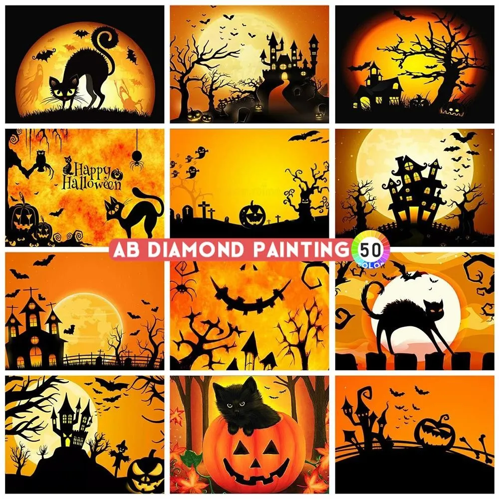 AB diamentowe malowanie 5D dynia Halloween DIY haft kot rękodzieło pełne kwadratowe okrągłe wiertła naklejki ścienne Home Decor