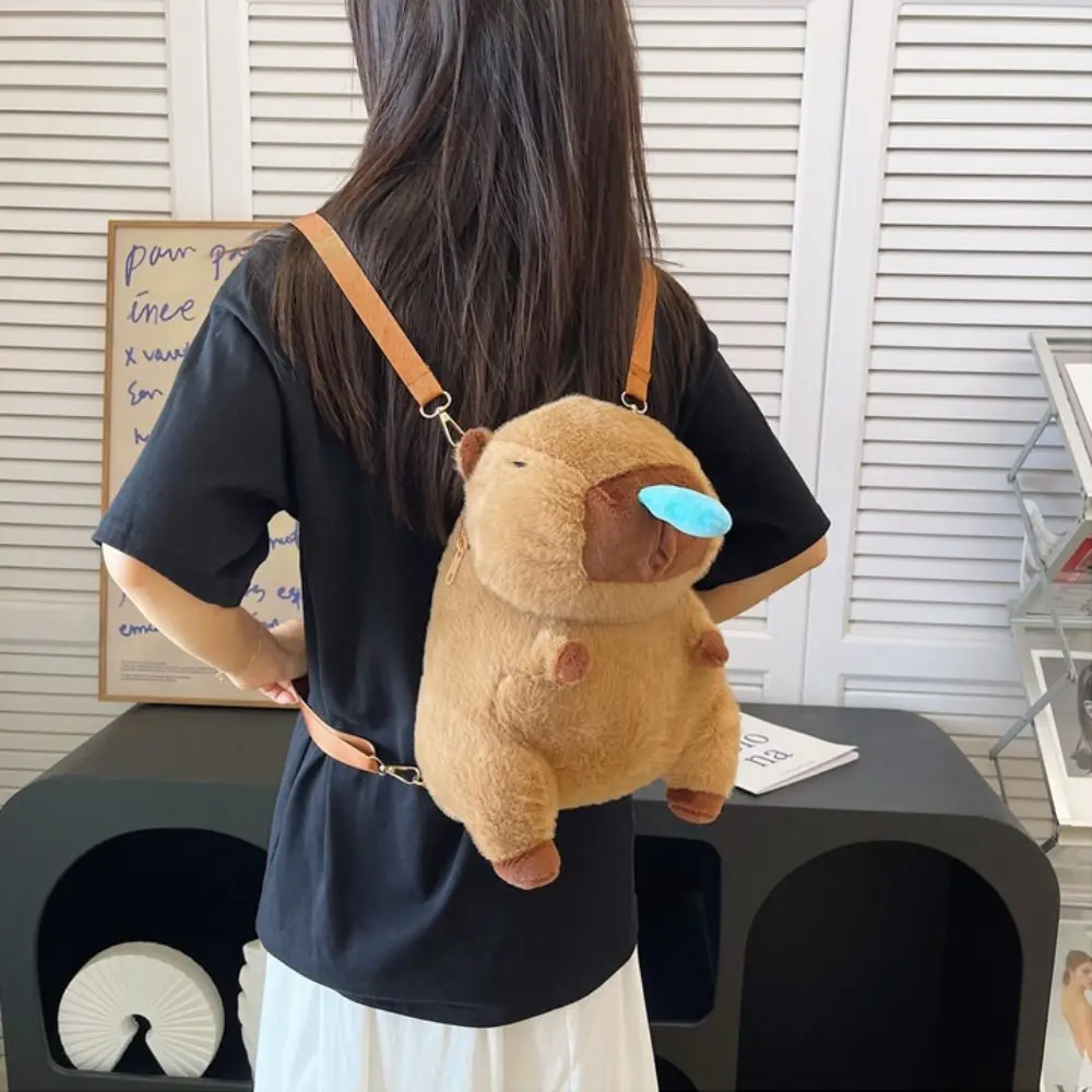 Animal Cartoon Pink Capybara Plush Backpack Green Large Capacity Capybara Crossbody Bag Cotton Stuffed Capybara Plush Bag Unisex