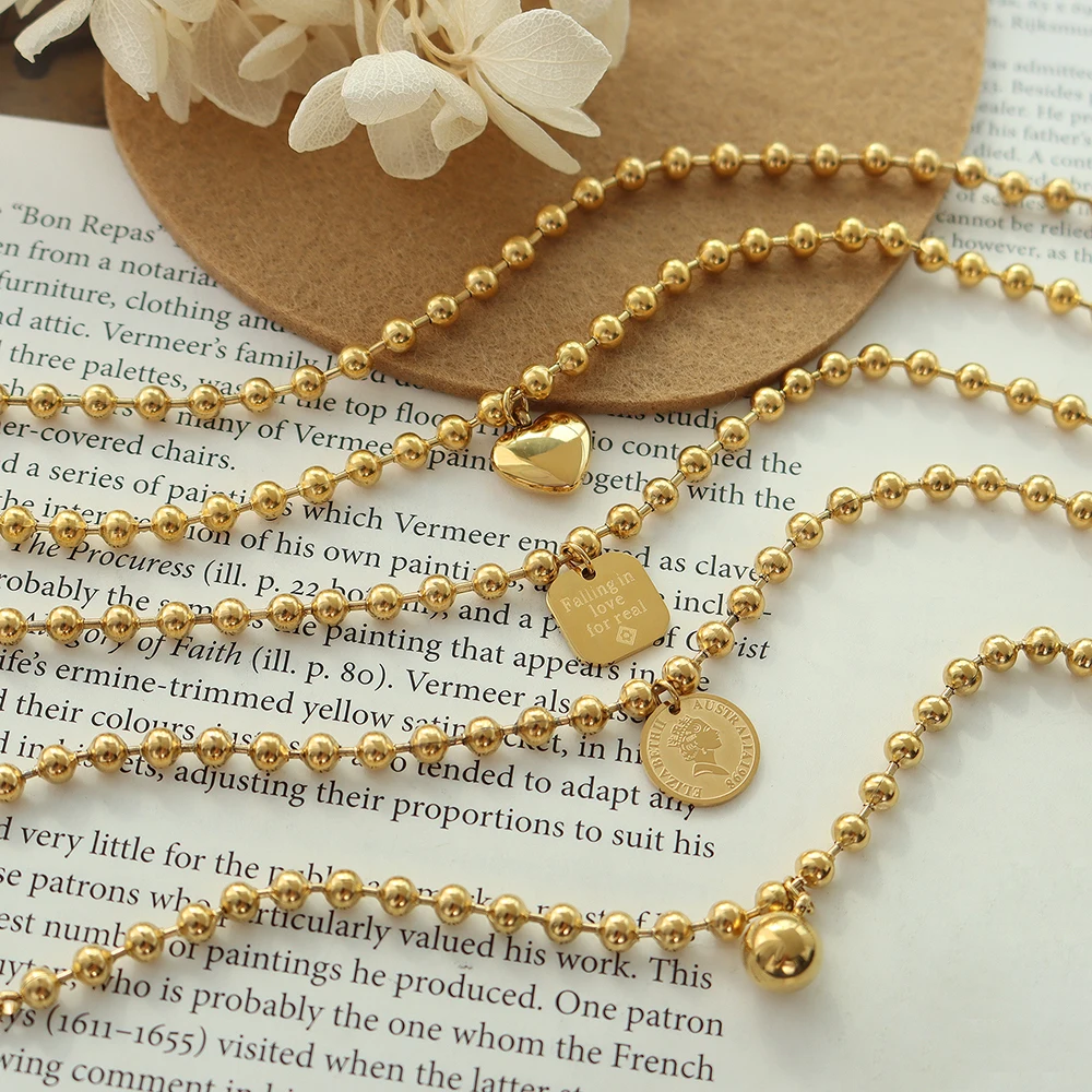 Liora Heart Ball Round Pendant Bracelets For Women Stainless Steel Gold Color Balls Chain Bracelets Fashion Waterproof Jewelry