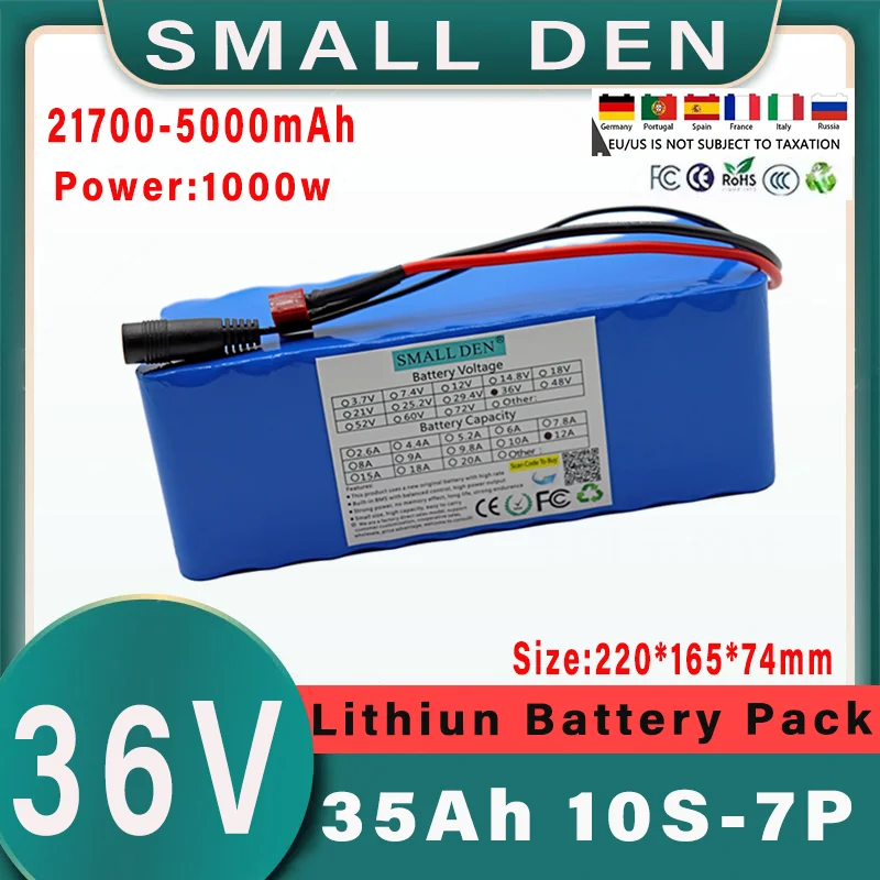 

36V 35Ah 21700 10S 7P Lithium ion Battery Pack 1000W Electric Tool Outdoor Backup Battery with 30A BMS Rechargeable Battery
