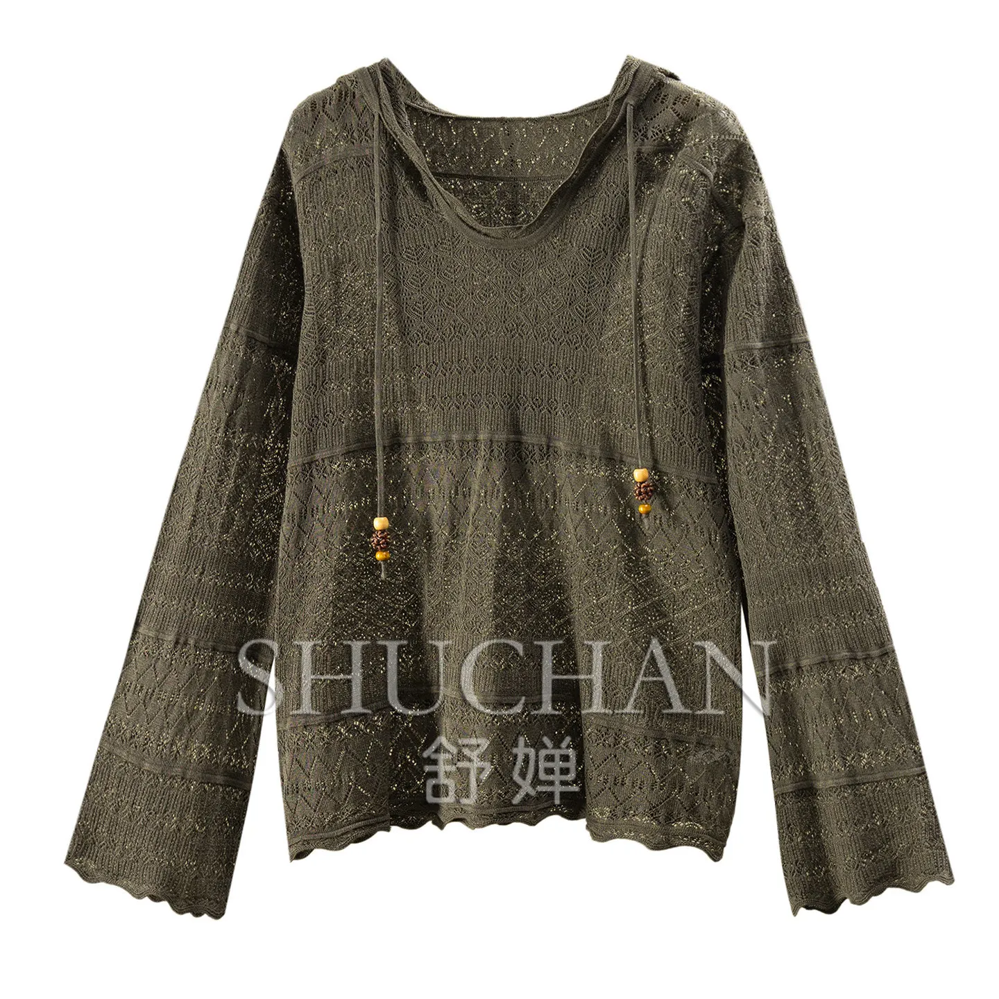 

Designer Hollow Crochet Pick Hole Modal Hooded Knitted Sweater Women 65J9 Blusa De Frio Feminina