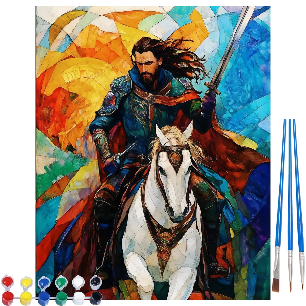 Stained Glass DIY Oil Painting - Warrior Horse Fantasy Illustration Art for Therapeutic Project, Neighbor & Grandma Gift