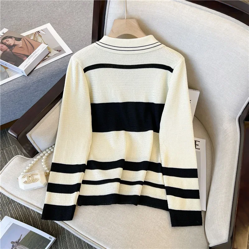 Korean Style Polo Collar Women Sweater Female Long Sleeve Top Casual Pullover Knitted Sweaters Fall Clothes Sueter Feminino 4XL