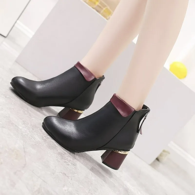 Shoes for Women 2023 New Pointed Toe Women's Boots Simple Black High Heels Autumn Comfortable Chunky Heel Office Ladies Shoes