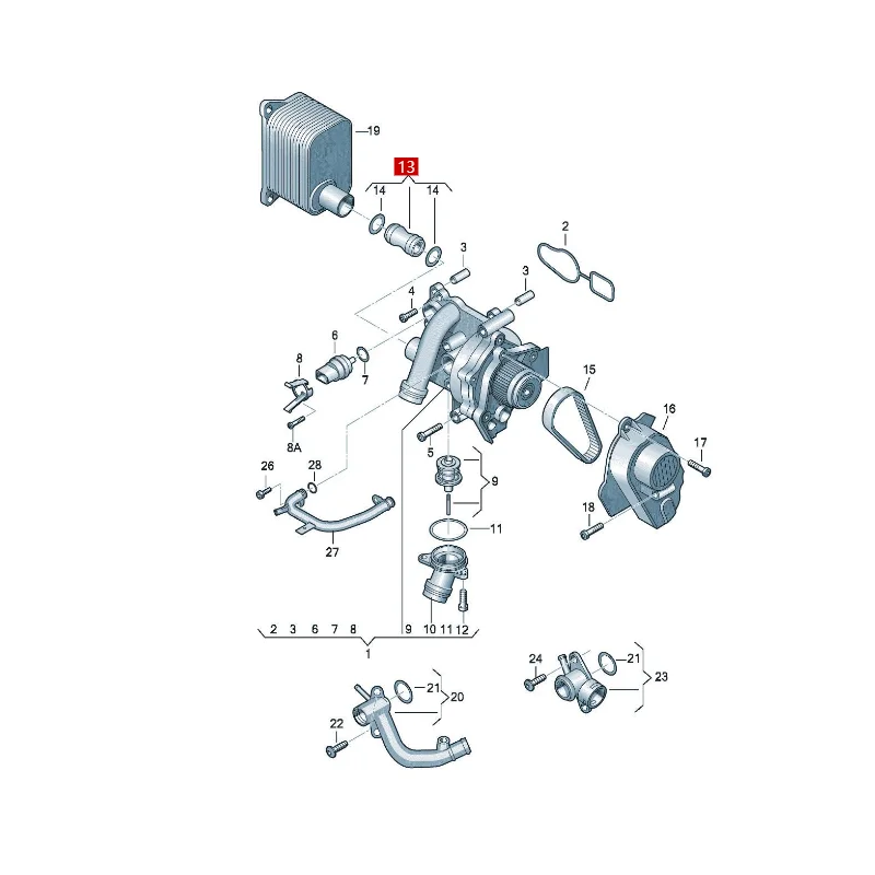 Tiguan  Golf GTI  Passat second-generation water pump all aluminum joint 06H121131D 2130100101 06H121131B
