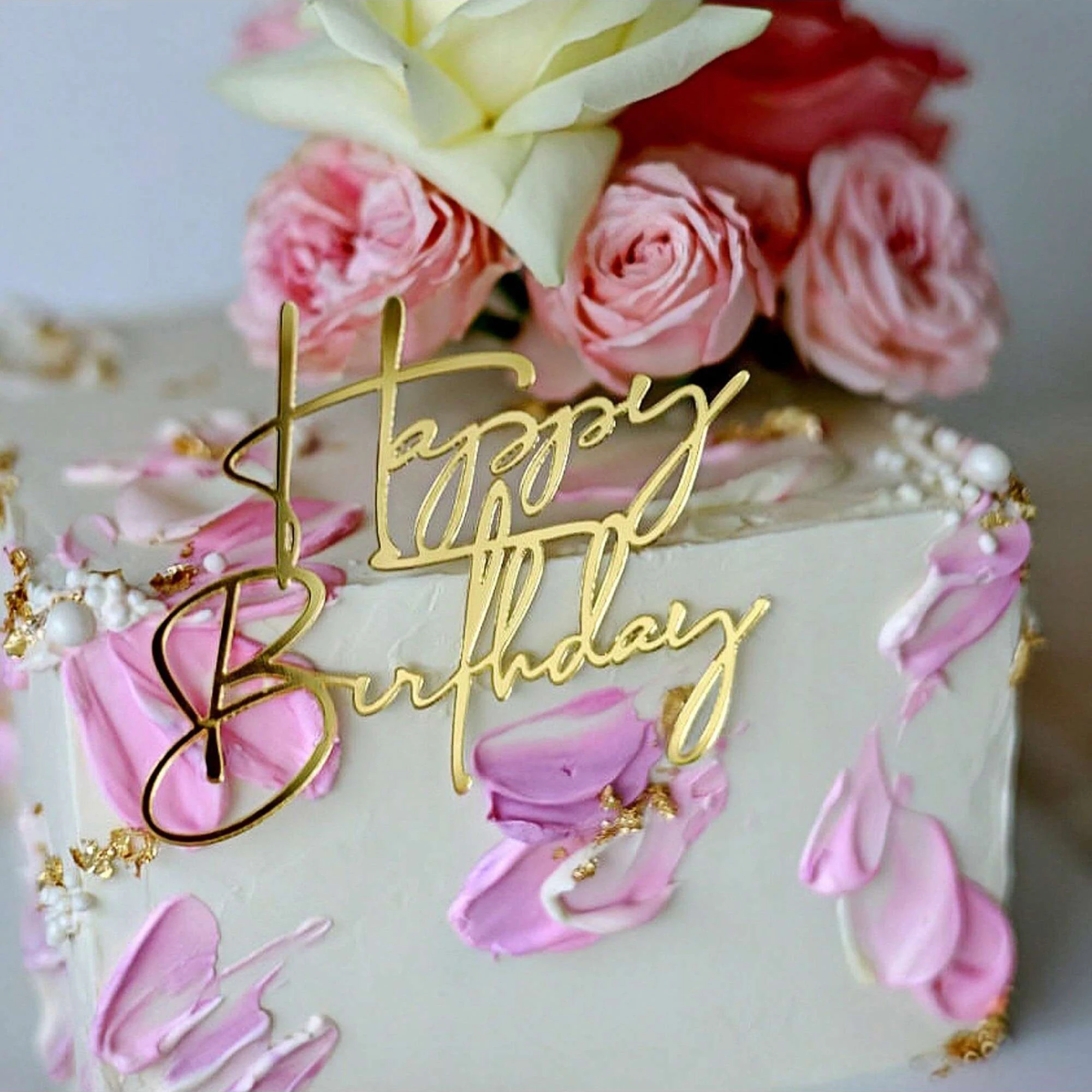 3 stücke Gold Acryl Alles Gute Zum Geburtstag Kuchen Topper DIY Kuchen Backen Dekoration Lieferungen Geburtstag Party Dessert Flagge Decor Werkzeuge – Detail 2