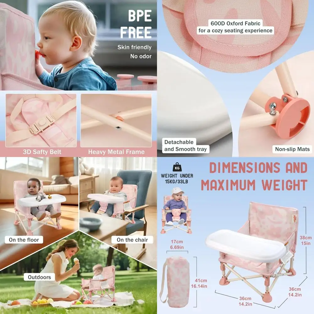 

Компактное складное кресло-трансформер 3-в-1 для малышей с подносом, удобное для путешествий, с ремнем безопасности и сумкой для переноски (цвет «Розовый цветок»)