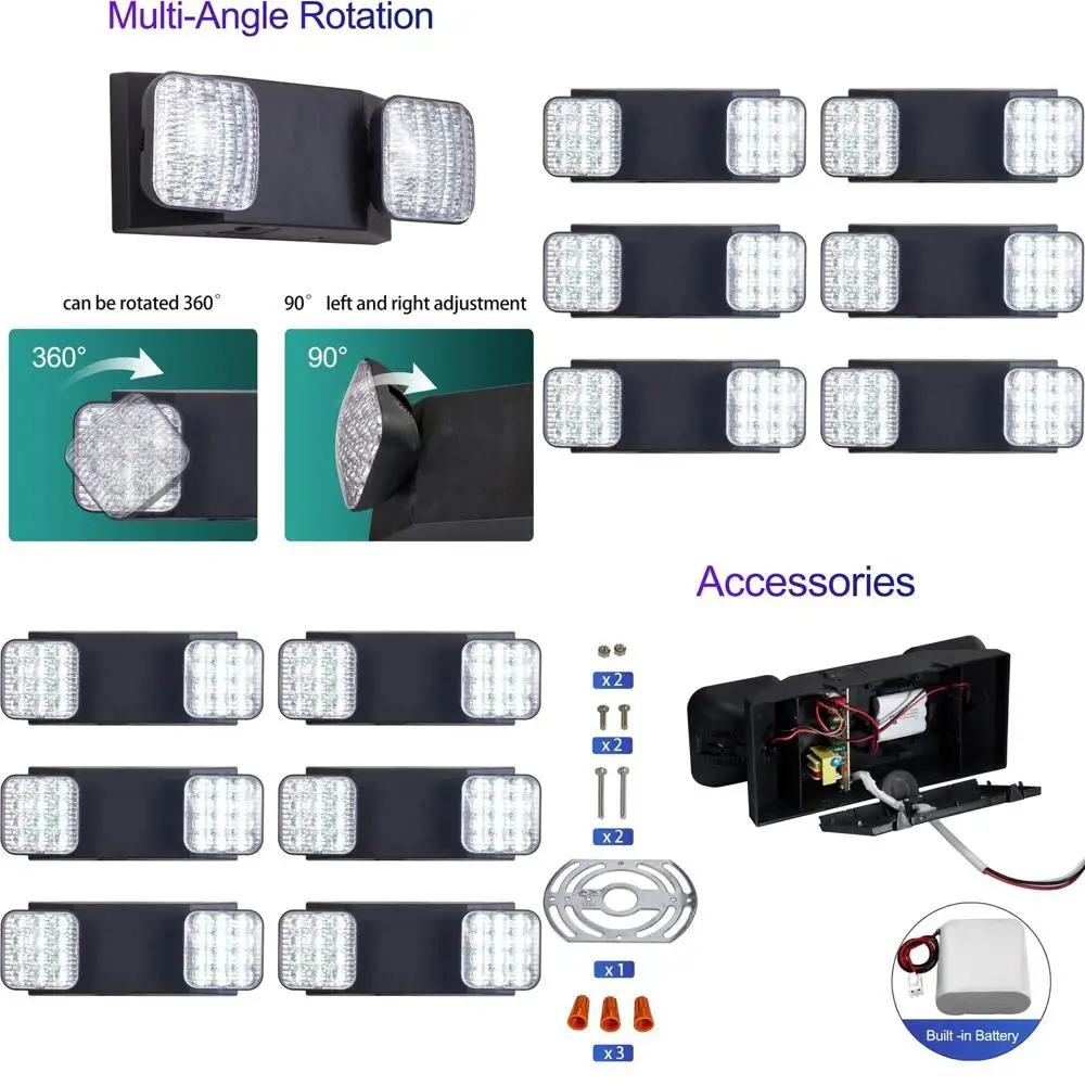

Аварийные светодиодные светильники с батарейным питанием, двойные регулируемые коммерческие светильники, сертифицированные UL, 120/277В, проводные указатели выхода, комплект из 6 штук
