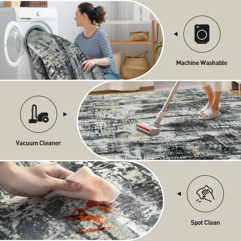 Washable Rug, Large Modern Abstract Living Room Rug Soft Anti-Skid Thin Carpet Indoor Floor Non-Shedding Carpets for Bedroom