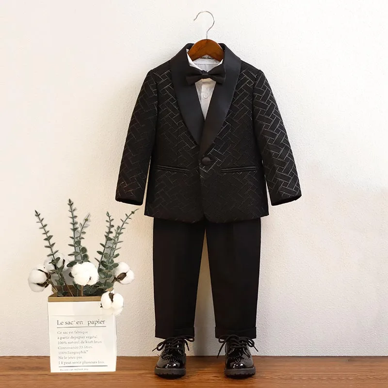 

Baby Boy Suit 2024 Children Weddings Blazers Set Handsome Gentleman Piano Performance Costume Black Kids Birthday Party Outfits