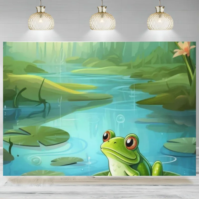 

Frog pond Banner Backdrop Personalized Party Photo Text Photographic Background Wall Halloween Home Decoration