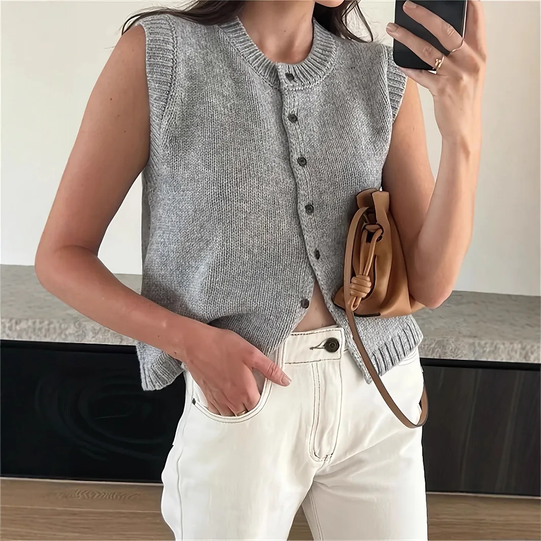 Elegant Commuting Simple Fashion Sleeveless Knitted Vest Women's Casual Versatile