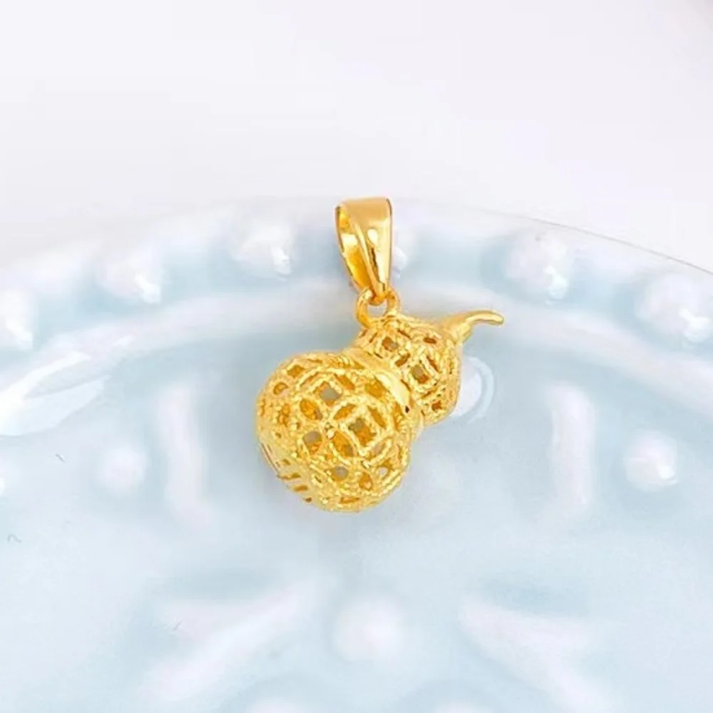 Real Pure 999 24K Yellow Gold Men Women Lucky Gift Fu Hollow Coin Gourd Pendant 1.56-1.78g 