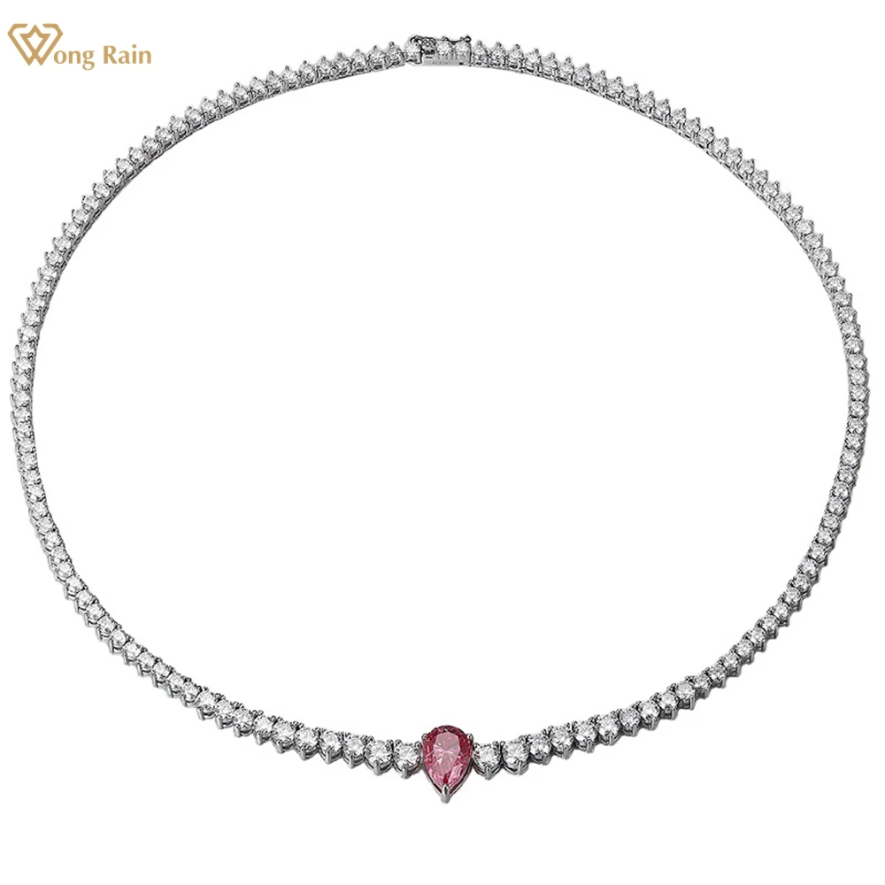 

Wong Rain 925 Sterling Silver VVS1 3EX Pear Cut 8*12 MM Colorful Real Moissanite Diamonds Gems Pendant Necklace Fine Jewelry GRA