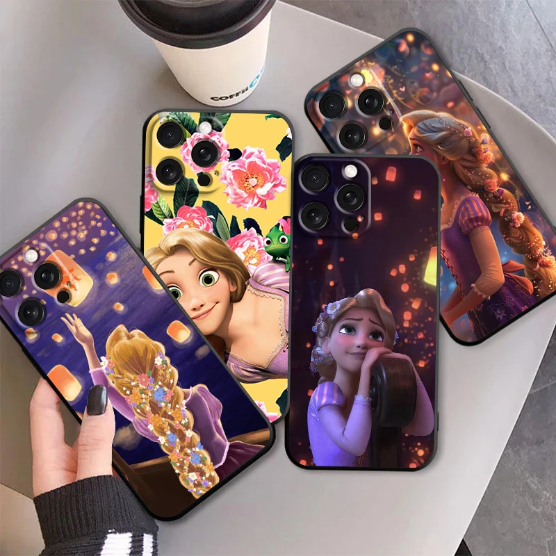 Disney Rapunzel Princess For Apple iPhone 16 15 14 13 12 11 XS XR X Pro Max Plus Mini Black Soft Phone Case