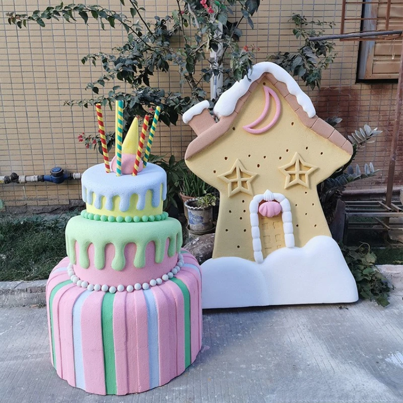 Simulation large candy macaron donut foam sculpture cup cake ice cream model cookie house props