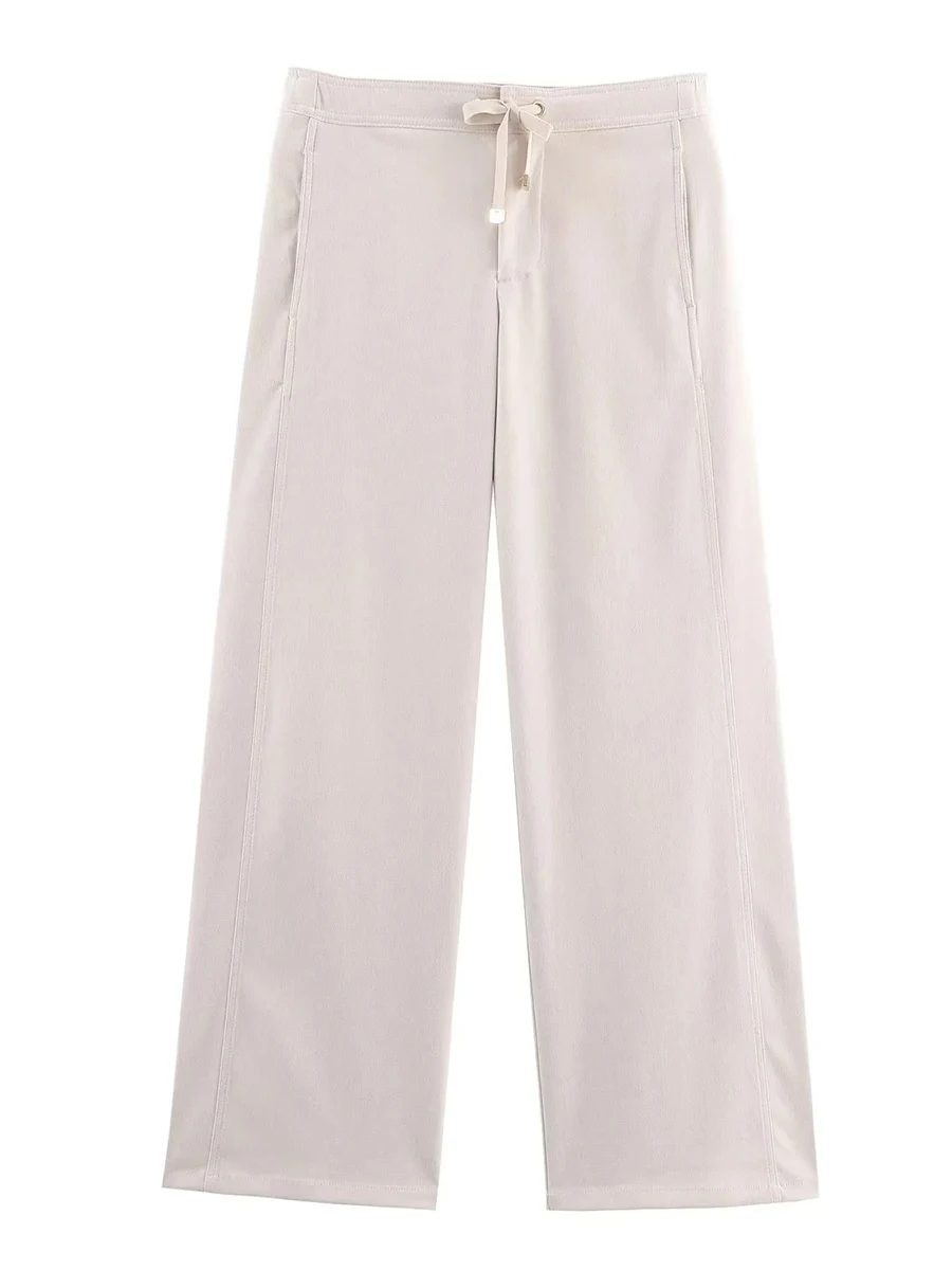 투윈스타일 여성용 투피스 세트 스탠드 칼라 긴팔 패치워크 드로스트링 재킷 하이웨이스트 스트레이트 팬츠 슈트 여성용