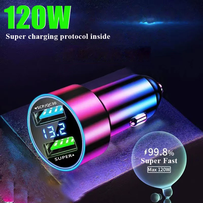 USB Car Charger Fast Charge Dual USB Car Charger 2 Port LCD Display Voltmeter Car Cigarette Lighter Socket Car Charger Adapter