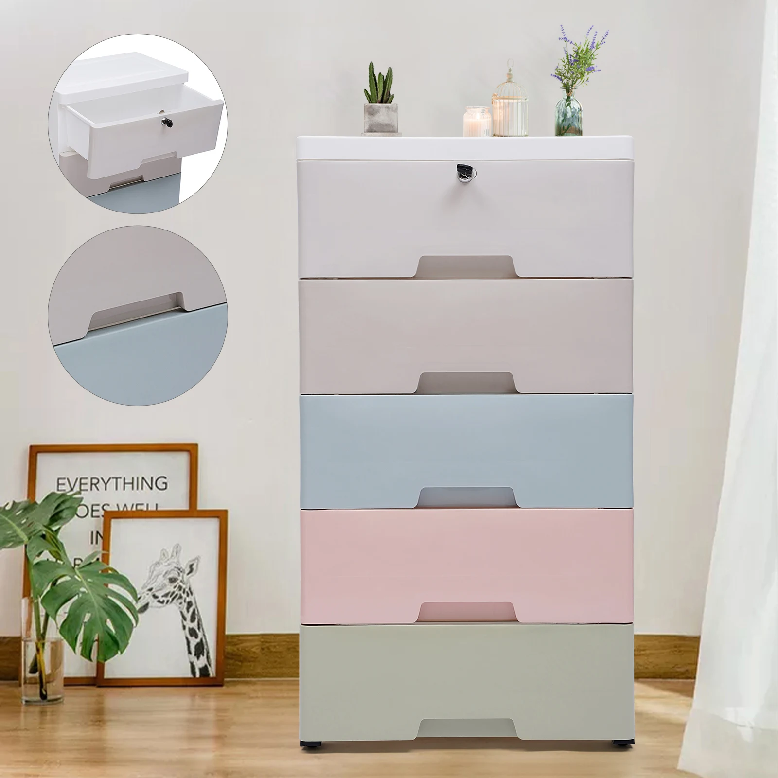 5 Drawer Stackable Vertical Clothes Storage Tower Plastic Drawers Dresser Storage Cabinet for Hallway Entryway Home Furniture 