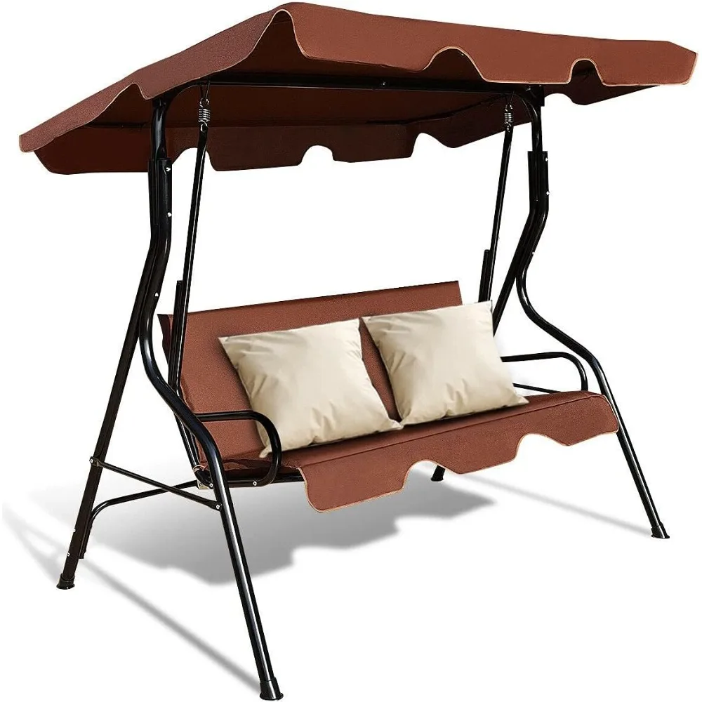 

Brown Outdoor 3 Seats Sunshade Swing Bench Loveseat with Angle Adjustable Canopy Patio Porch Swing Chair Hammock Glider Sturdy S