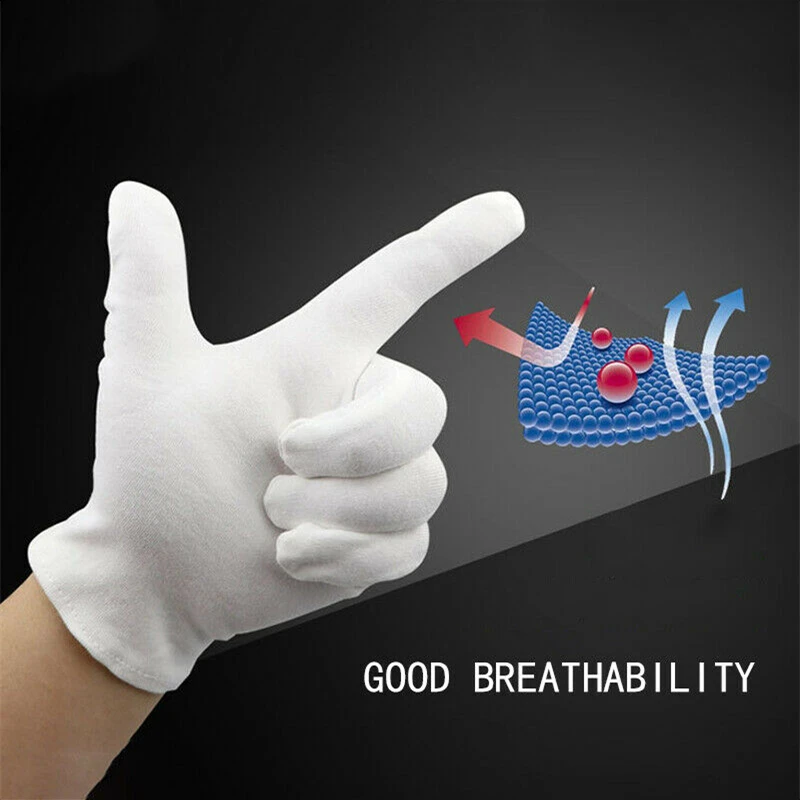 6Pairs White Cotton Gloves for Work Dry Hands Ceremonial Unisex Washable Stretch Formal Coin Jewelry Silver Inspection Gloves