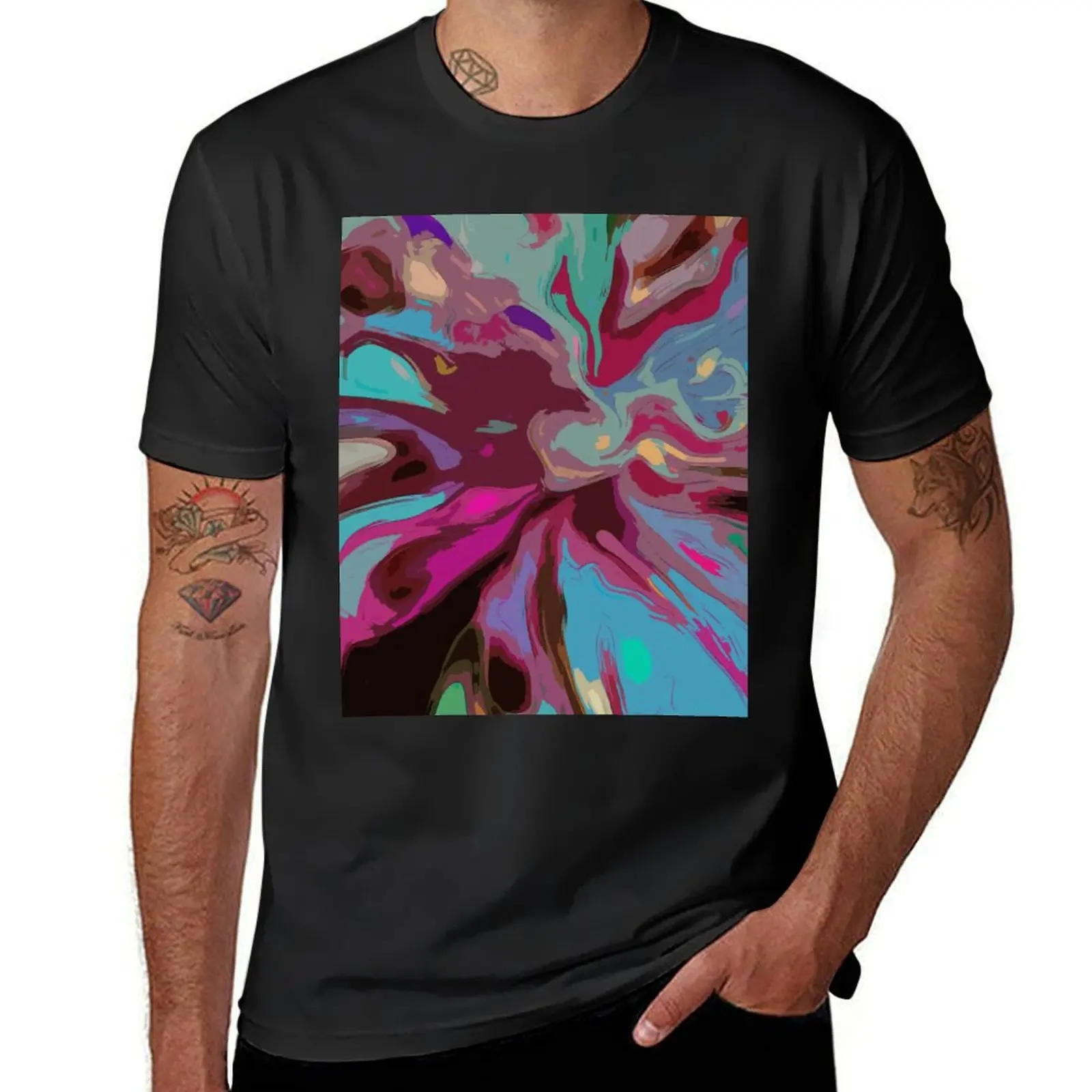 Chromatic Pour: Green, Pink, Sky Blue Symphony. T-Shirt customs design your own sweat fitted t shirts for men