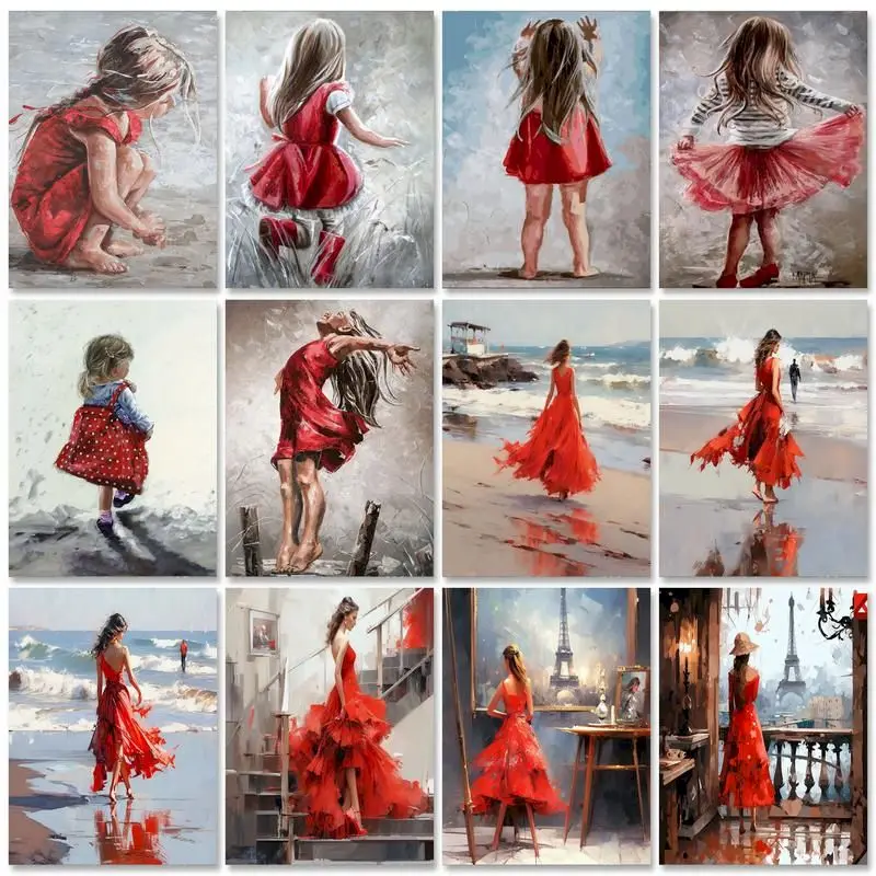 GATYZTORY Modern Painting By Numbers Kill Time Red Dress Girl Pictures By Numbers Diy Gift Drawing By Numbers Wall Decors Pictur